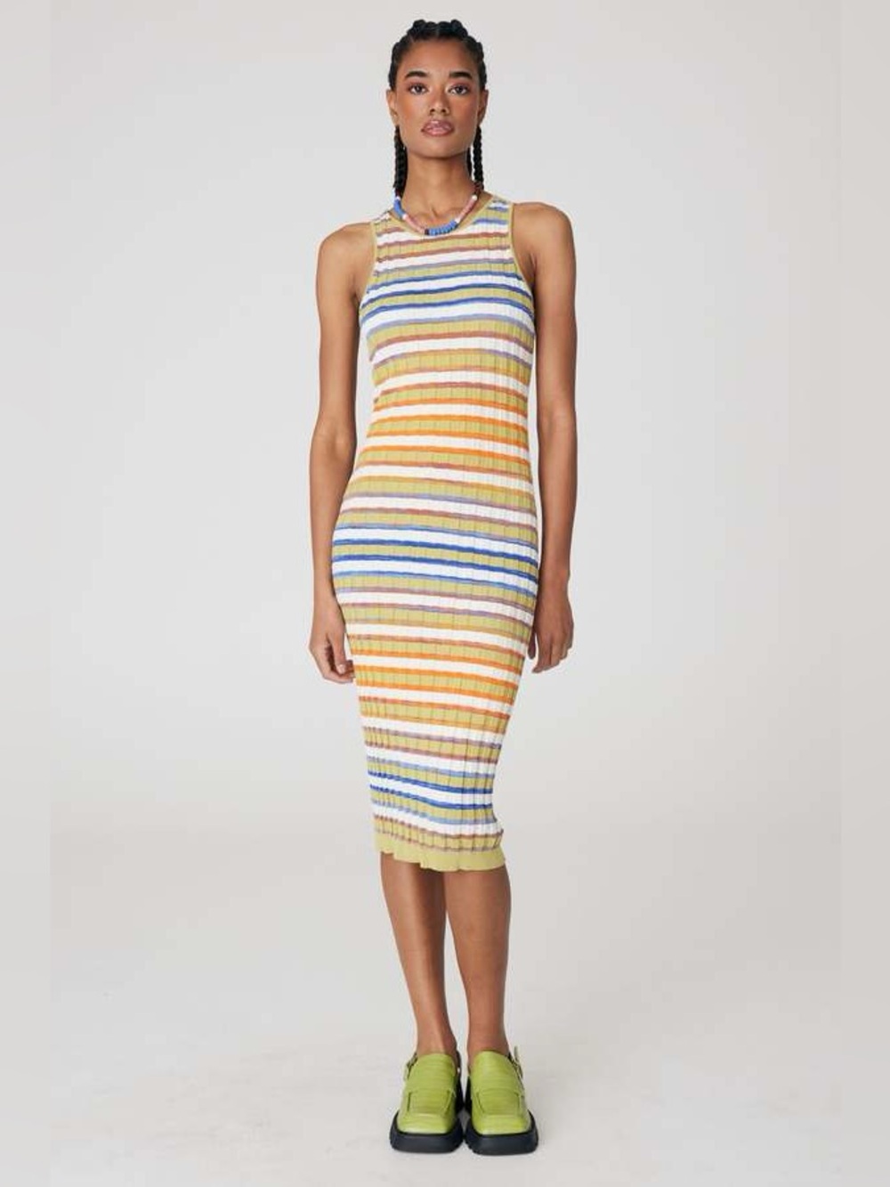 Back Beat Co Space Dye Rib Tank Dress Size XS/S Sleeveless Bodycon Boho Striped